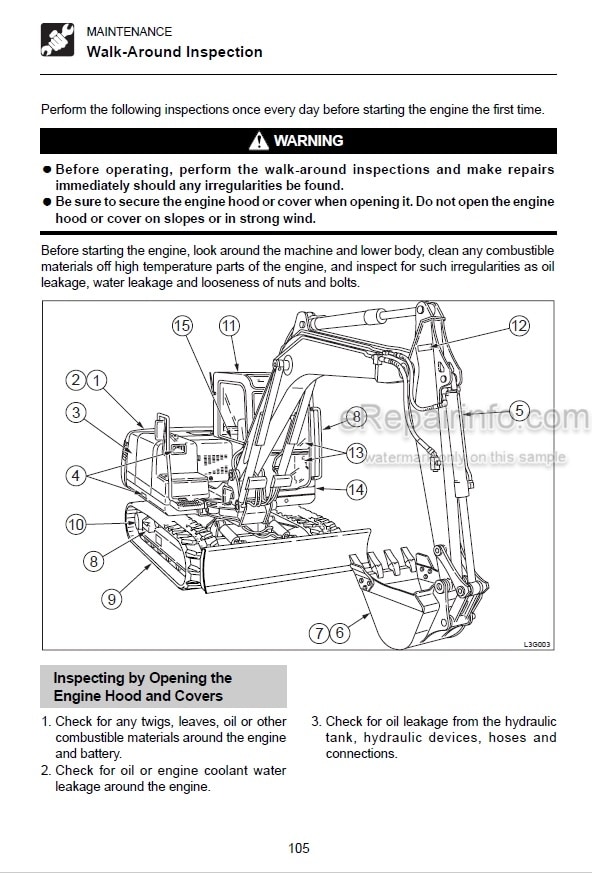 Photo 3 - Takeuchi TB175 Operators Manual Hydraulic Excavator 17530314-
