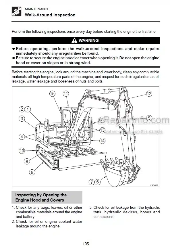Photo 3 - Takeuchi TB175 Operators Manual Hydraulic Excavator 17530314-