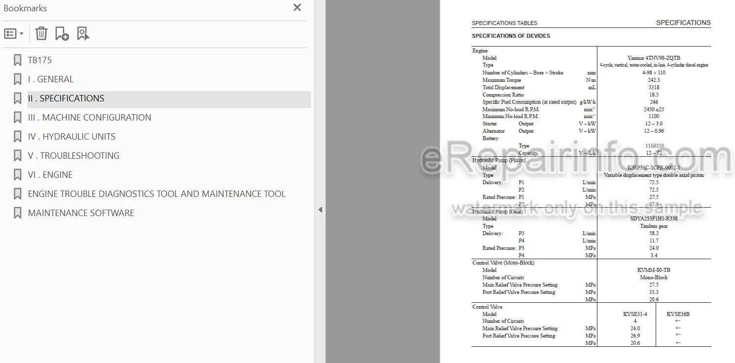 Photo 5 - Takeuchi TB175 Workshop Manual Hydraulic Excavator 17530003-