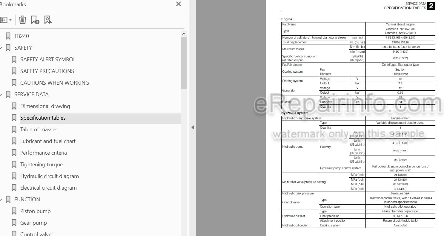 Photo 5 - Takeuchi TB240 Workshop Manual Mini Excavator 124100002-