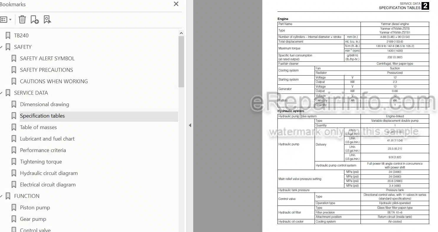 Photo 5 - Takeuchi TB240 Workshop Manual Mini Excavator 124100002-