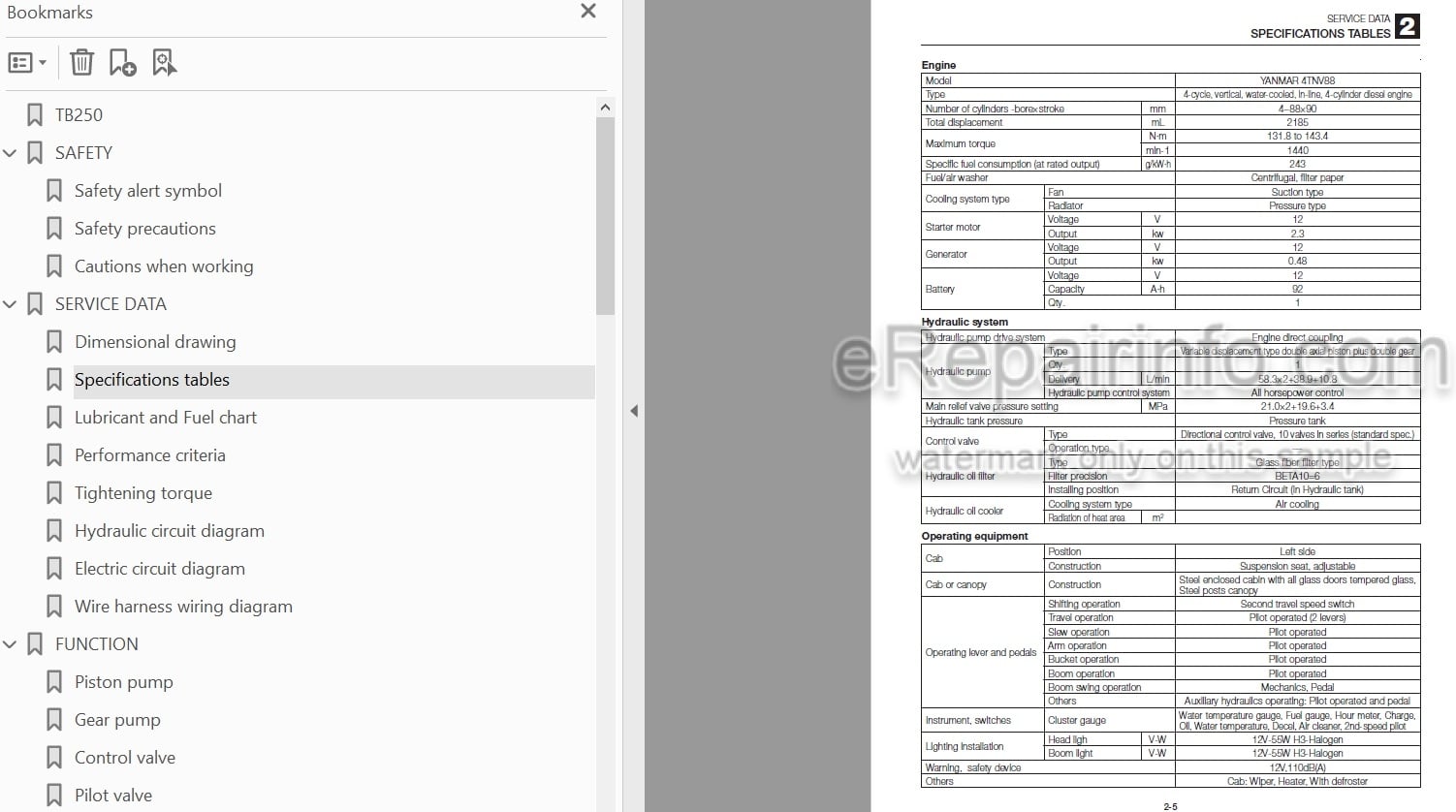Photo 5 - Takeuchi TB250 Workshop Manual Mini Excavator 125000004-