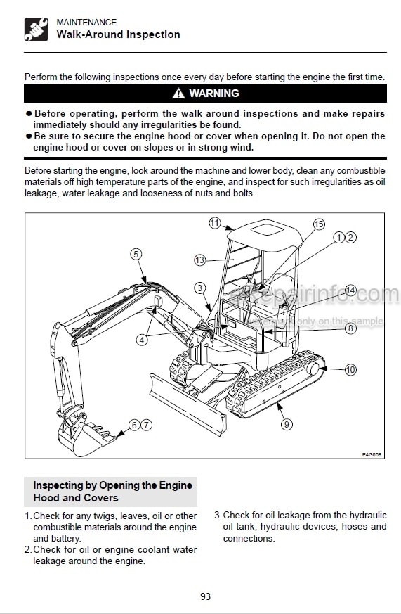 Photo 3 - Takeuchi TB25FR Operators Manual Compact Excavator 12810001-
