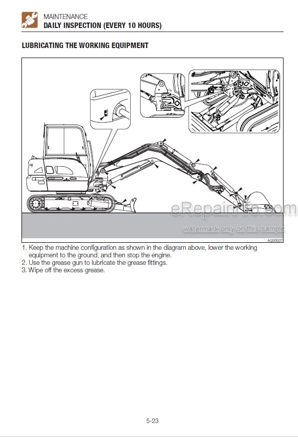 Photo 5 - Takeuchi TB260 Operators Manual Mini Excavator 126000002- 126100003-