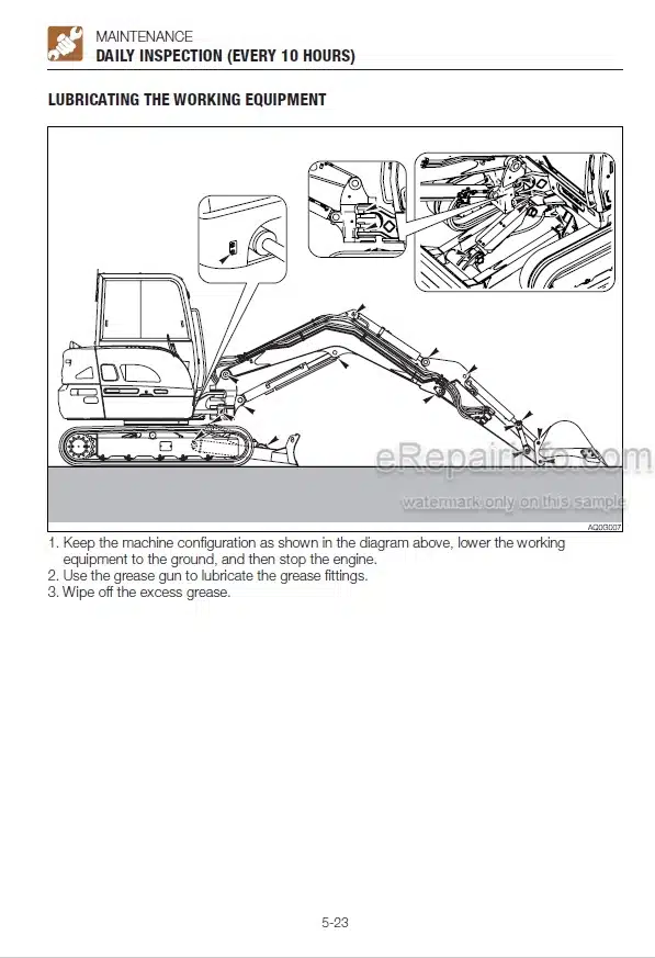 Photo 5 - Takeuchi TB260 Operators Manual Mini Excavator 126000002- 126100003-