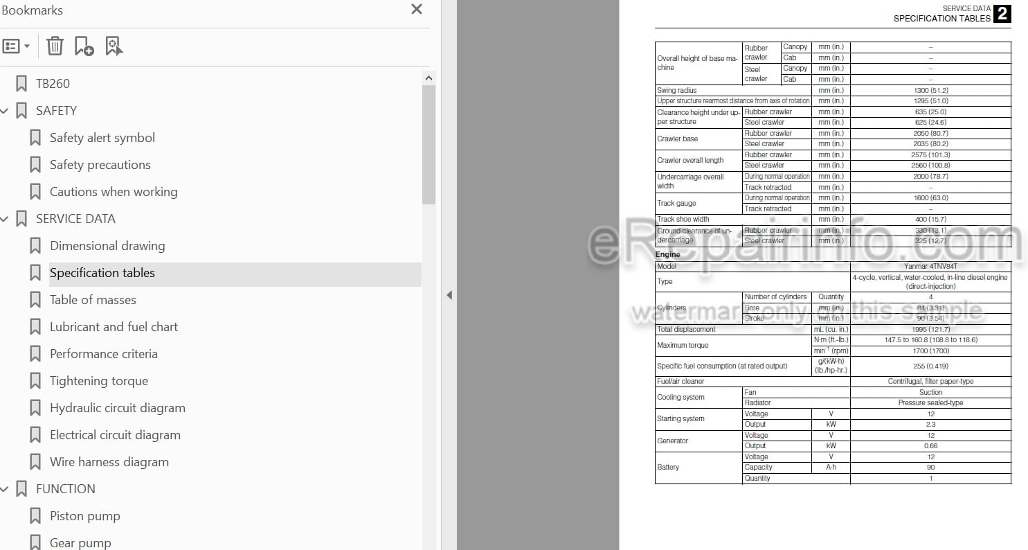 Photo 5 - Takeuchi TB260 Workshop Manual Mini Excavator 126000003-