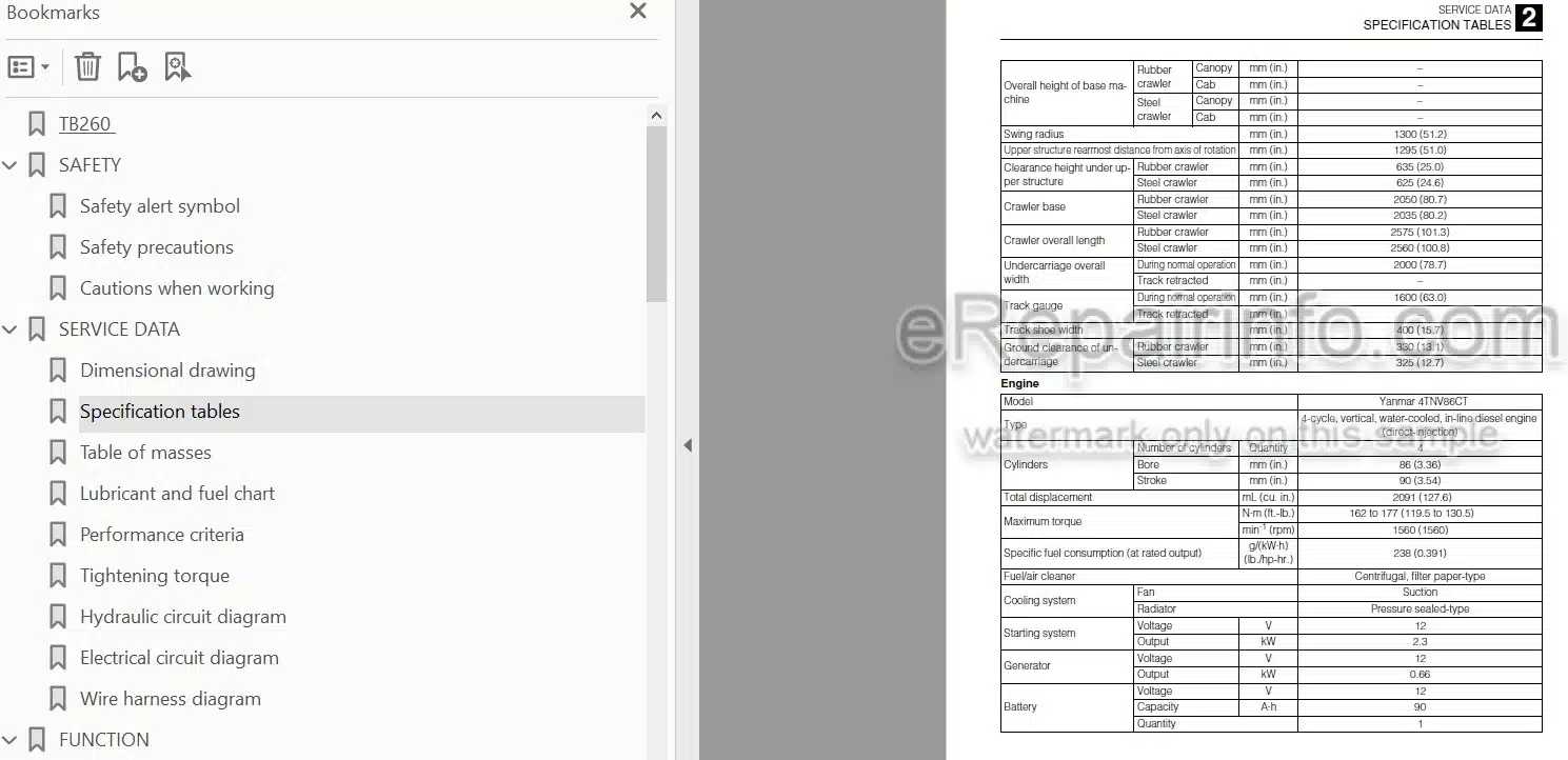 Photo 5 - Takeuchi TB260 Workshop Manual Mini Excavator 126100003-