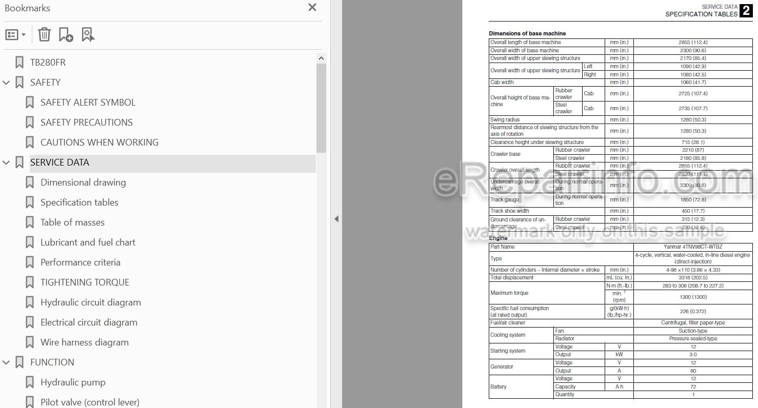 Photo 5 - Takeuchi TB280FR Workshop Manual Hydraulic Excavator 178500002-