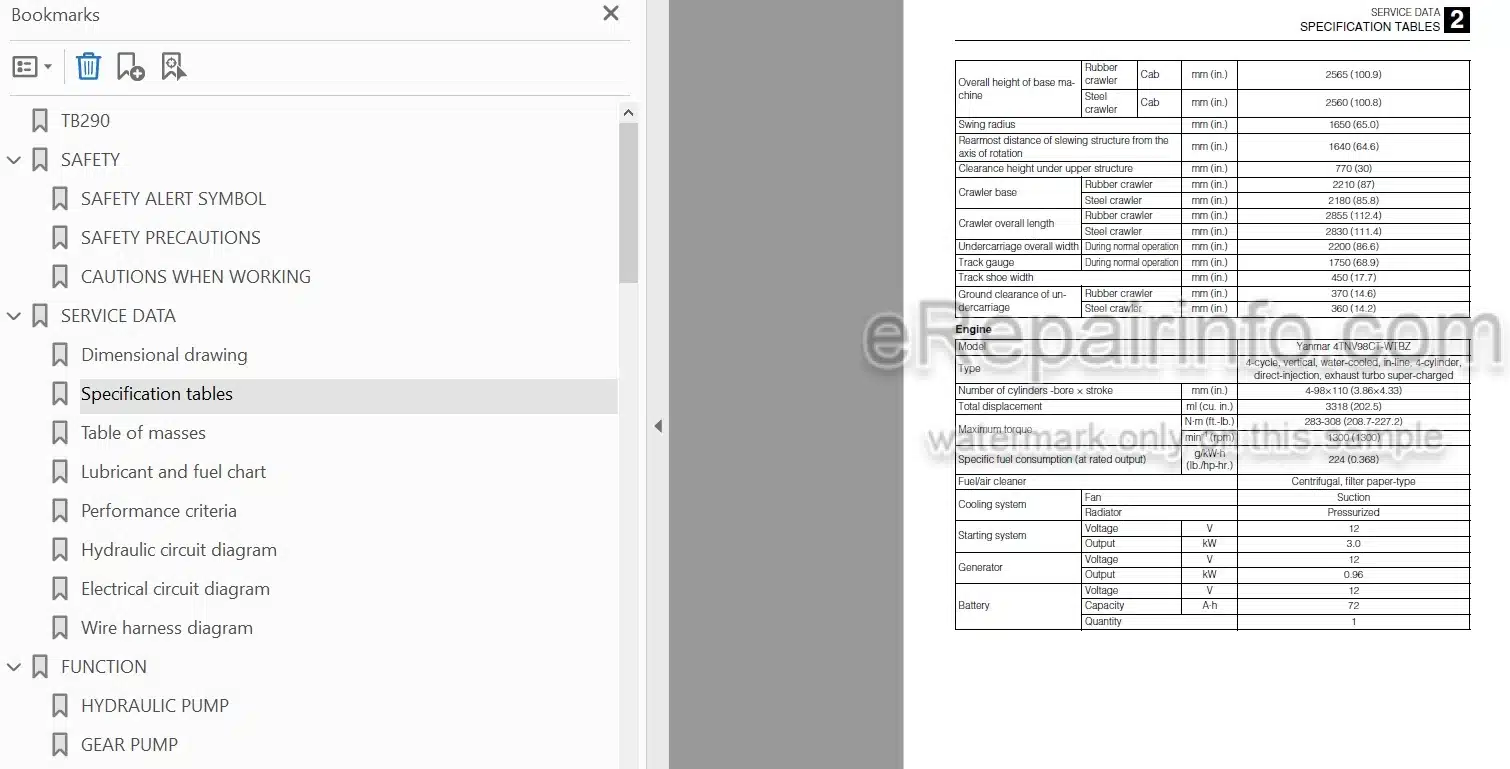Photo 4 - Takeuchi TB290 Workshop Manual Hydraulic Excavator 185100001-