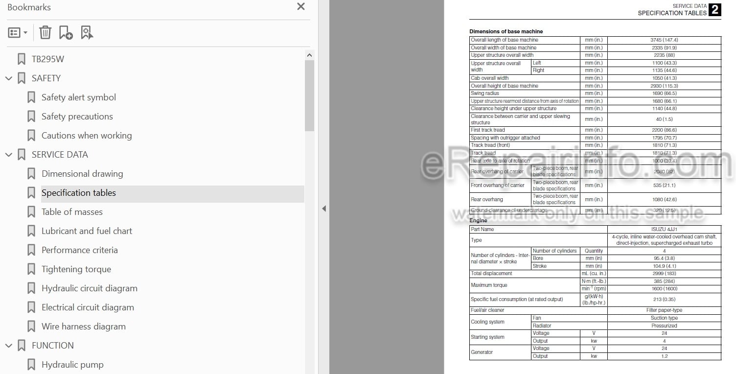 Photo 5 - Takeuchi TB295W Workshop Manual Hydraulic Excavator 190100003-