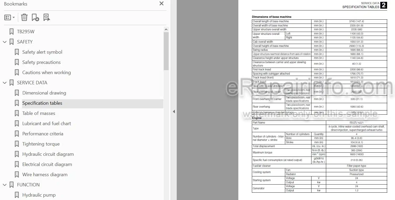 Photo 5 - Takeuchi TB295W Workshop Manual Hydraulic Excavator 190100003-