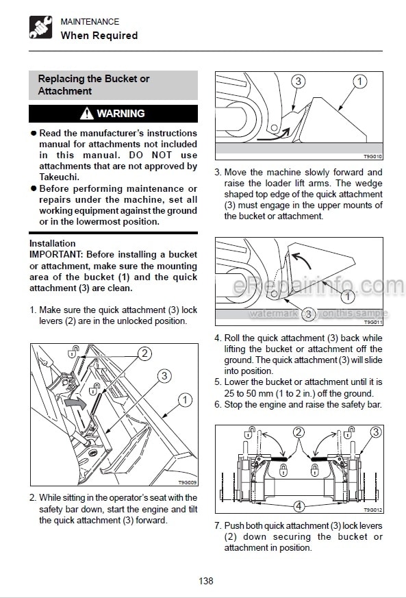 Photo 1 - Takeuchi TL120 TL130 TL140 TL150 Operators Manual Crawler Loader 21200008- 21305001- 21402001- 21502001-