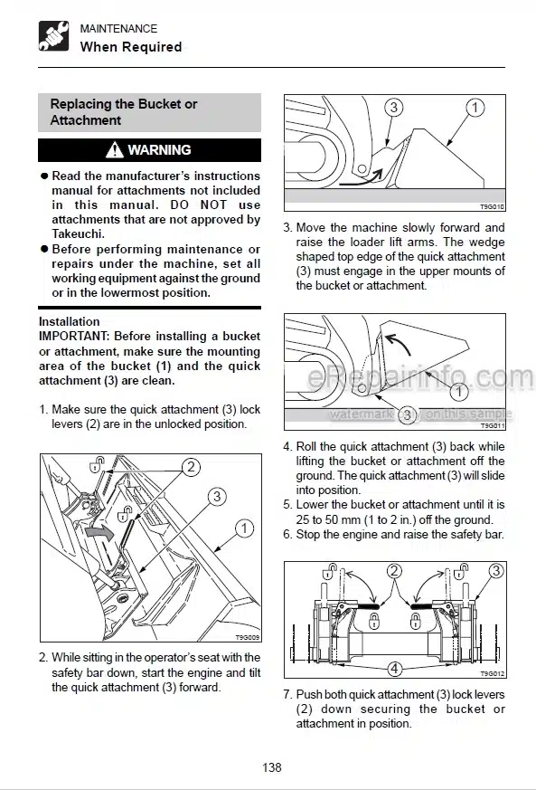 Photo 3 - Takeuchi TL120 TL130 TL140 TL150 Operators Manual Crawler Loader 21200008- 21305001- 21402001- 21502001-