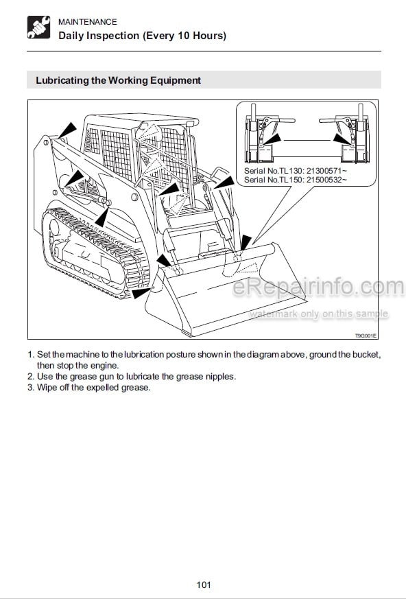 Photo 3 - Takeuchi TL130 TL150 Operators Manual Crawler Loader 21300511- 21500520-
