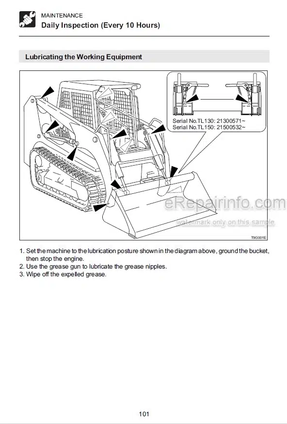 Photo 3 - Takeuchi TL130 TL150 Operators Manual Crawler Loader 21300511- 21500520-