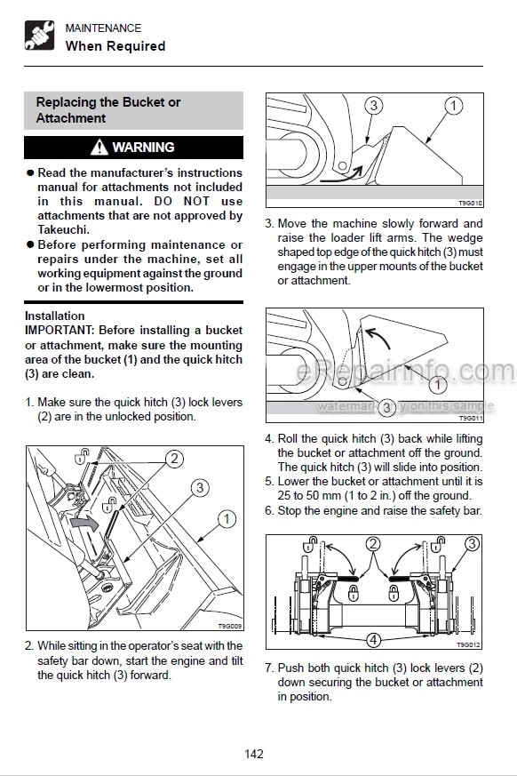 Photo 2 - Takeuchi TL220 TL230 TL240 TL250 Operators Manual Crawler Loader 222000001- 223000001- 224000001- 225000001-