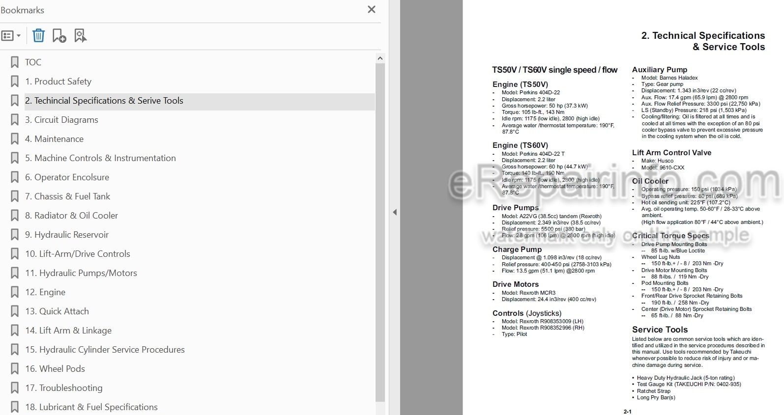 Photo 4 - Takeuchi TS50V TS60V Service Manual Skid Steer Loader
