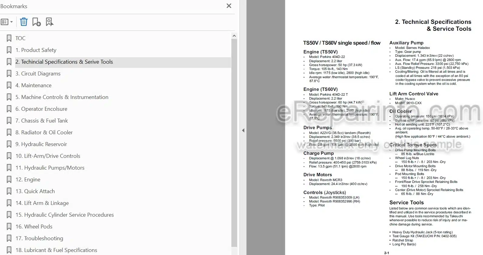 Photo 4 - Takeuchi TS50V TS60V Service Manual Skid Steer Loader