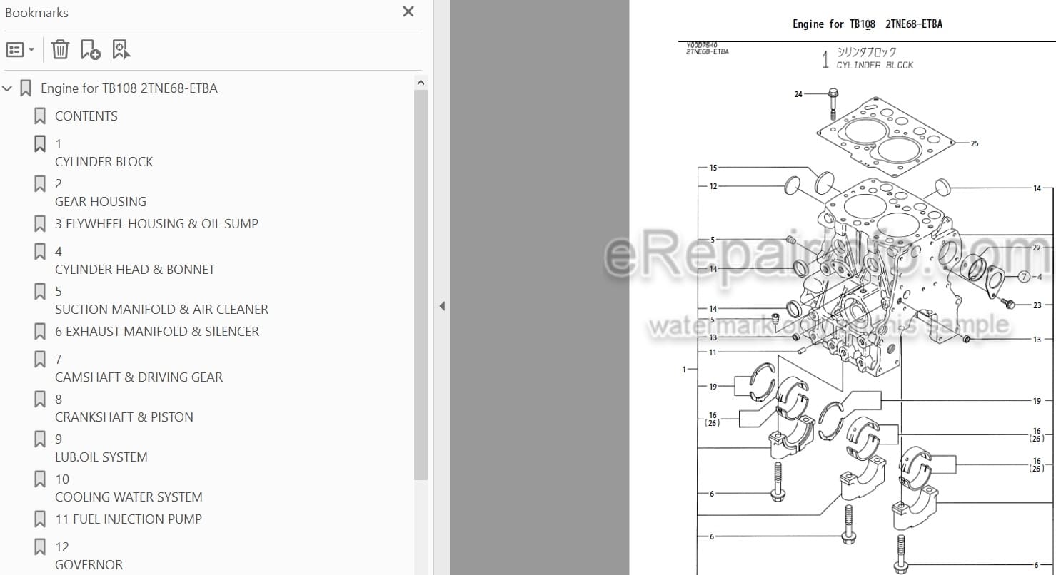 Photo 3 - Yanmar 2TNE68-ETBA Parts Catalog Engine For Takeuchi TB108 Compact Excavator