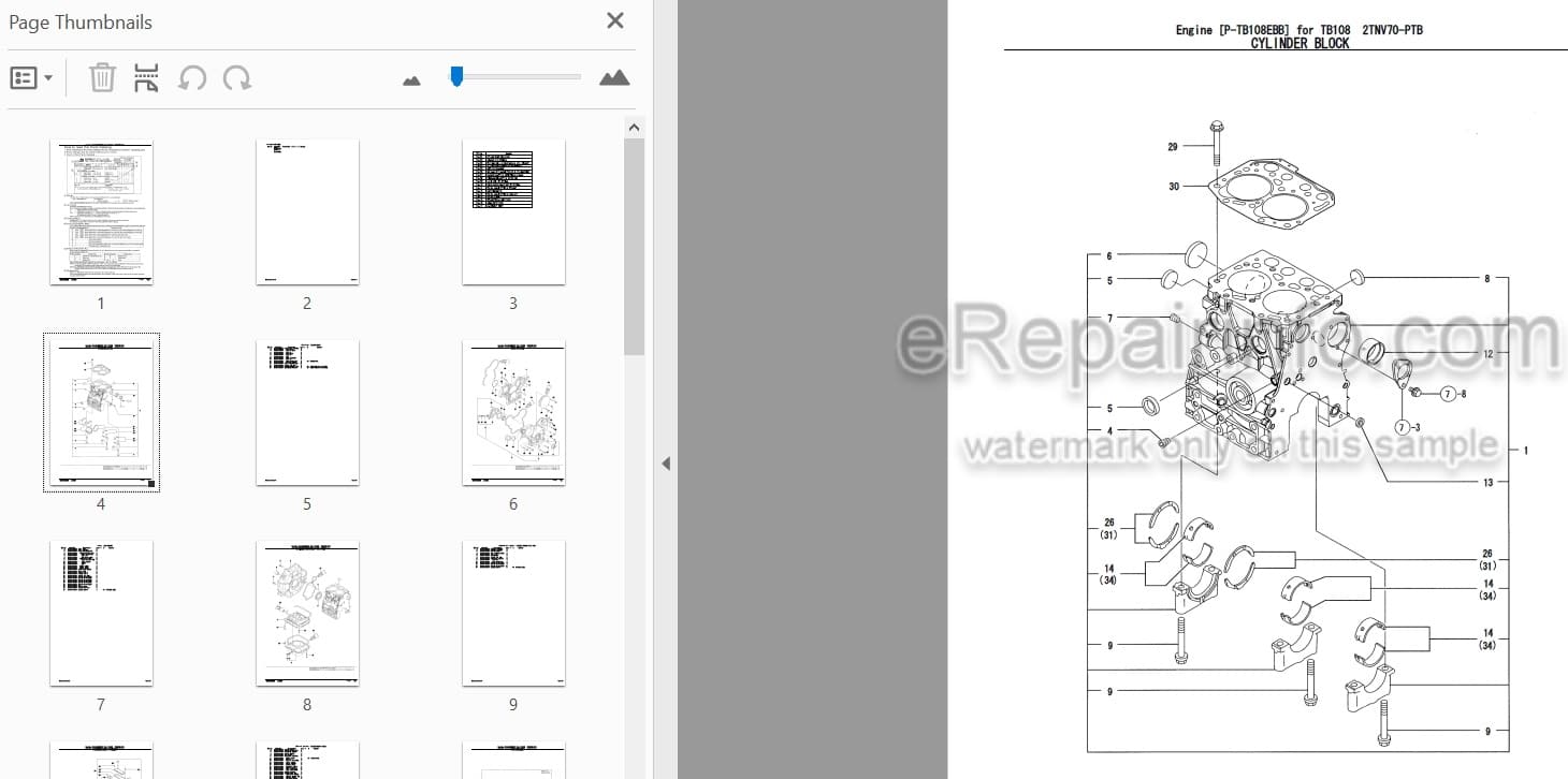 Photo 3 - Yanmar 2TNV70-PTB Parts Catalog Engine For Takeuchi TB108 Compact Excavator