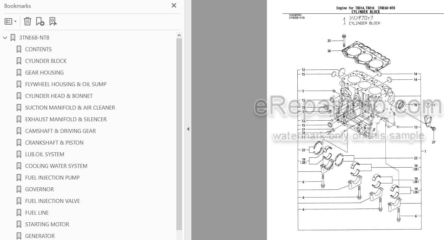 Photo 3 - Yanmar 3TNE68-NTB 3TNE68-TB1 3TNE68-ETB1 Parts Catalog Engine For Takeuchi TB014 TB016 Compact Excavator