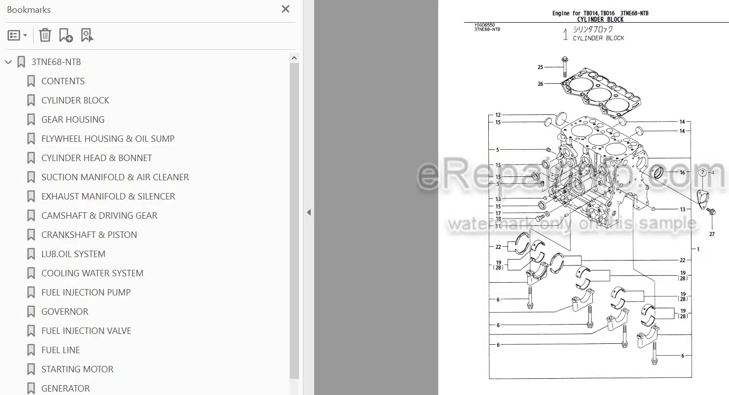Photo 3 - Yanmar 3TNE68-NTB 3TNE68-TB1 3TNE68-ETB1 Parts Catalog Engine For Takeuchi TB014 TB016 Compact Excavator