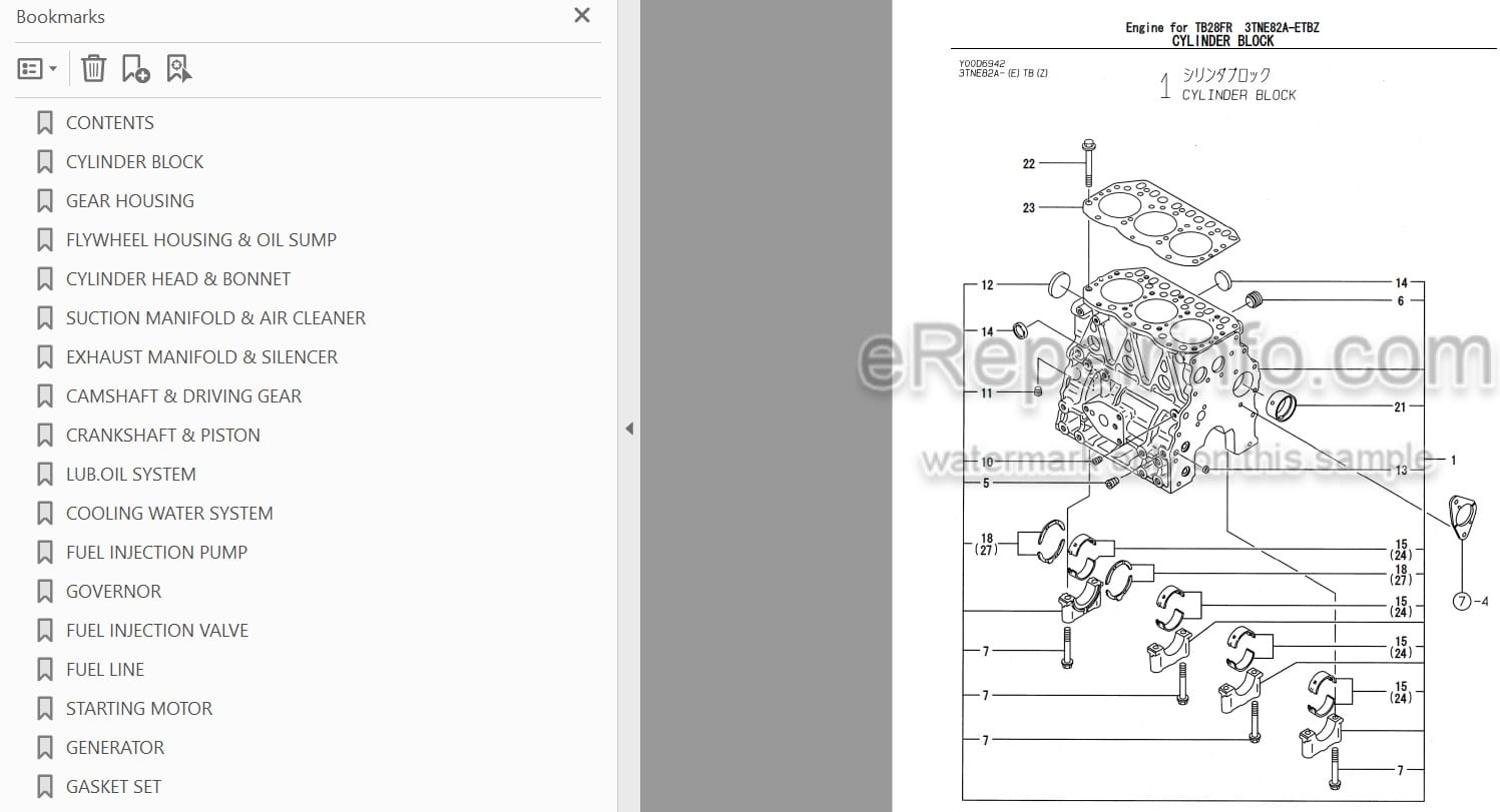 Photo 3 - Yanmar 3TNE82A-ETBZ Parts Catalog Engine For Takeuchi TB28FR Compact Excavator