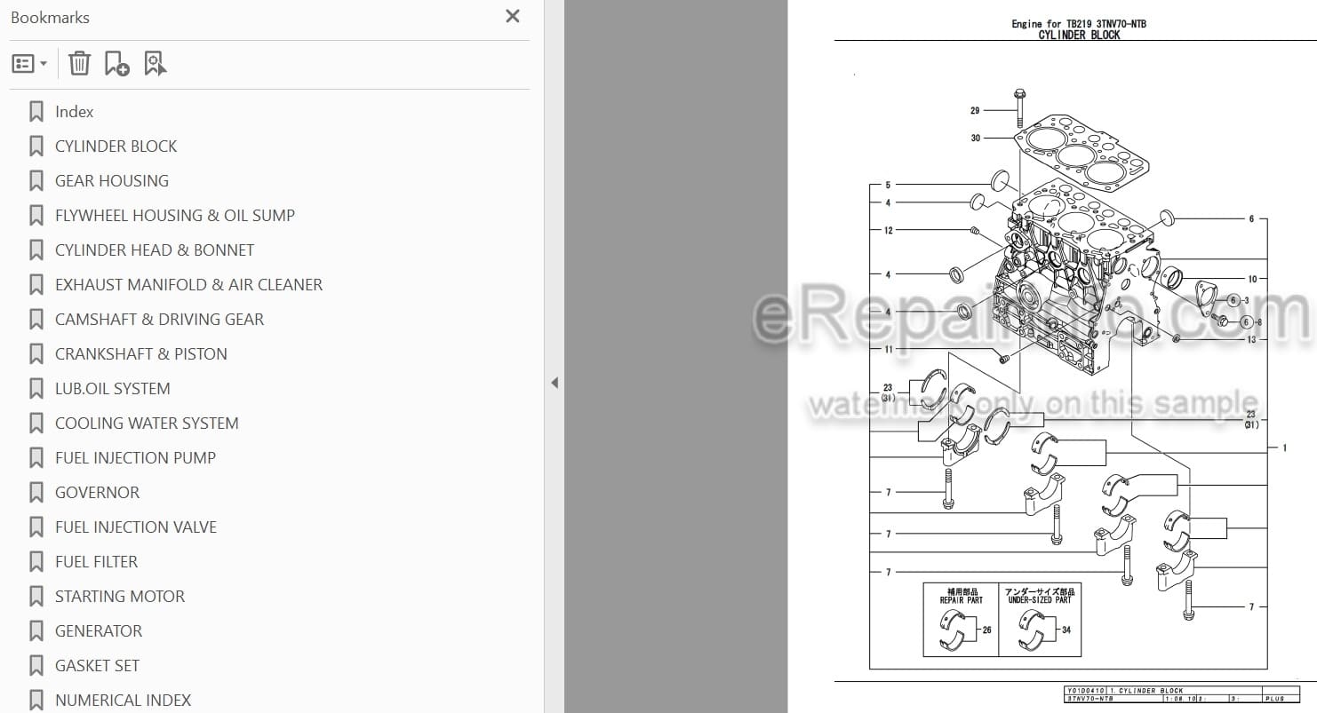 Photo 3 - Yanmar 3TNV70-NTB Parts Catalog Engine For Takeuchi TB219 Mini Excavator