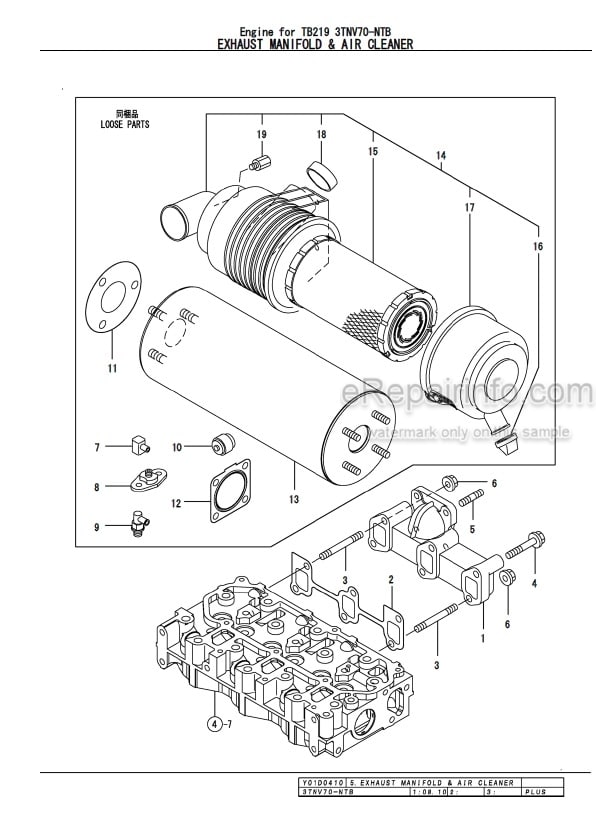 Photo 1 - Yanmar 3TNV70-NTB Parts Catalog Engine For Takeuchi TB219 Mini Excavator