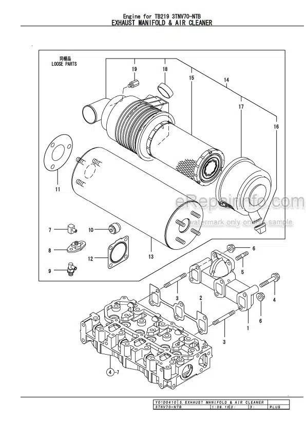 Photo 2 - Yanmar 3TNV70-NTB Parts Catalog Engine For Takeuchi TB219 Mini Excavator