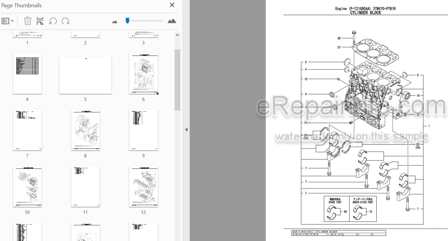 Photo 3 - Yanmar 3TNV70-PTB1R Parts Catalog Engine