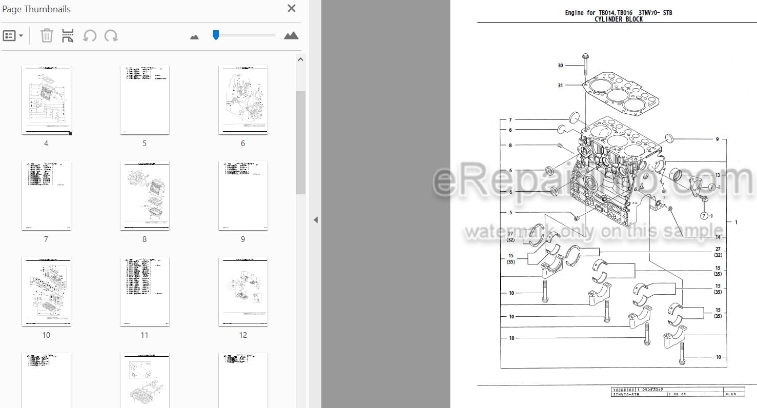 Photo 3 - Yanmar 3TNV70-STB Parts Catalog Engine For Takeuchi TB014 TB016 Compact Excavator