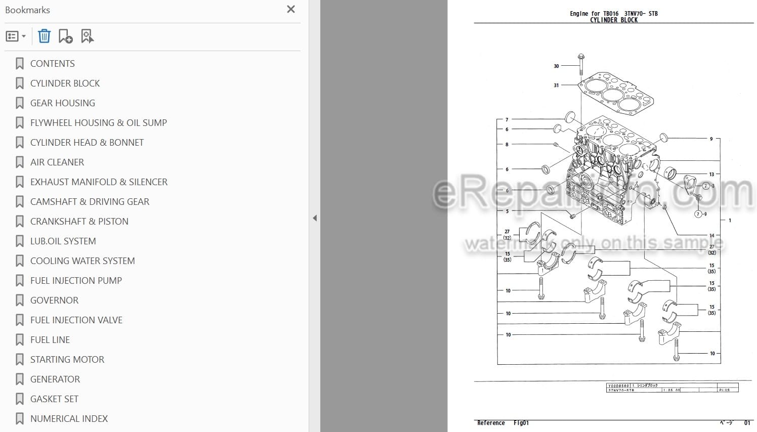 Photo 3 - Yanmar 3TNV70-STB Parts Catalog Engine For Takeuchi TB016 Compact Excavator