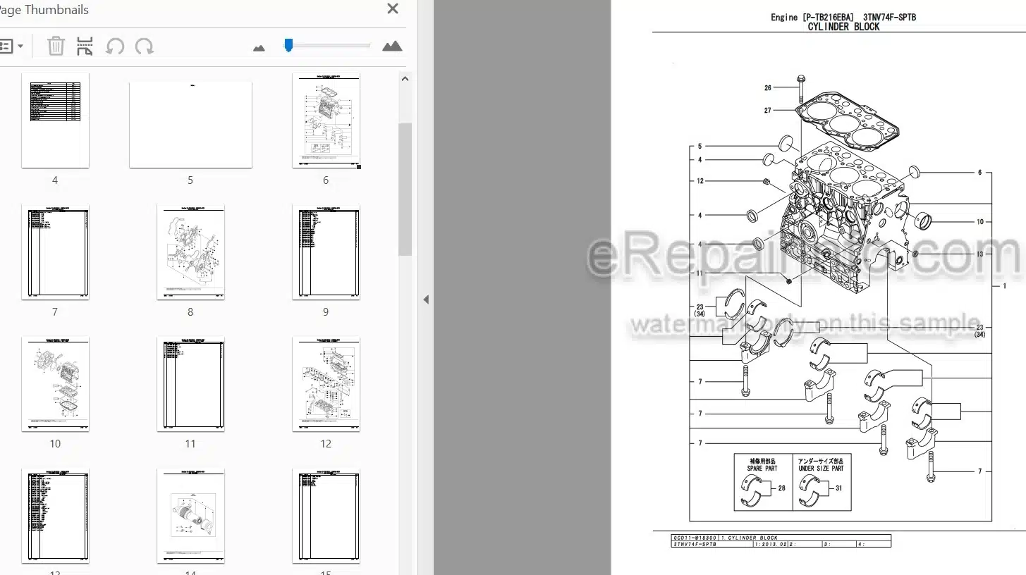Photo 3 - Yanmar 3TNV74F-SPTB Parts Catalog Engine