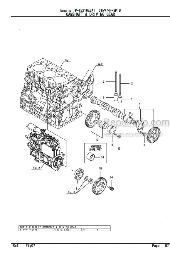 Photo 1 - Yanmar 3TNV74F-SPTB Parts Catalog Engine