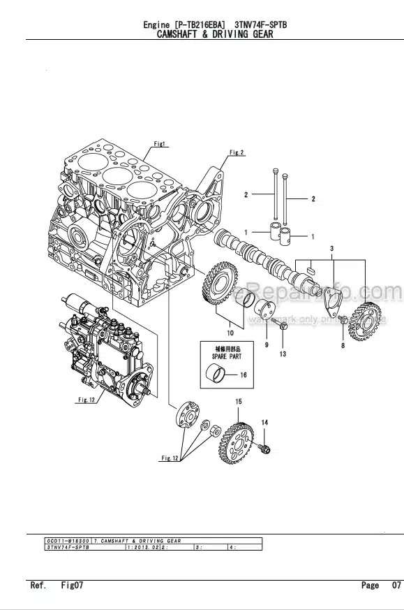 Photo 5 - Yanmar 3TNV76-XTB Parts Catalog Engine For Takeuchi TB20R Compact Excavator