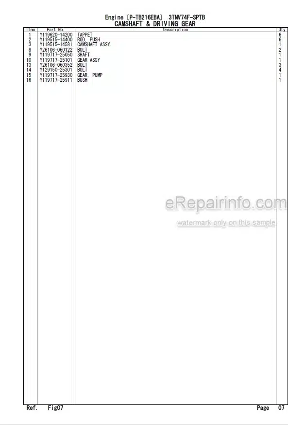 Photo 4 - Yanmar 3TNV74F-SPTB Parts Catalog Engine