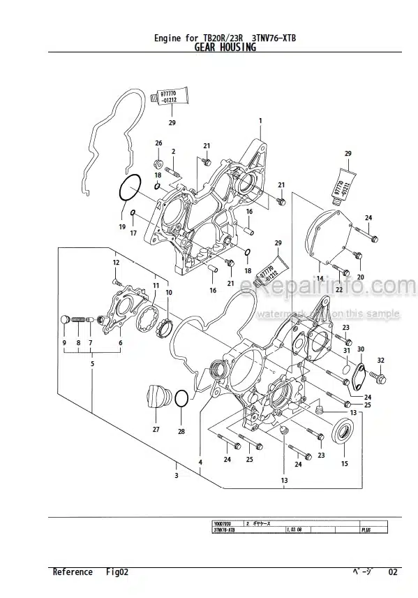 Photo 1 - Yanmar 3TNV76-XTB Parts Catalog Engine For Takeuchi TB20R Compact Excavator