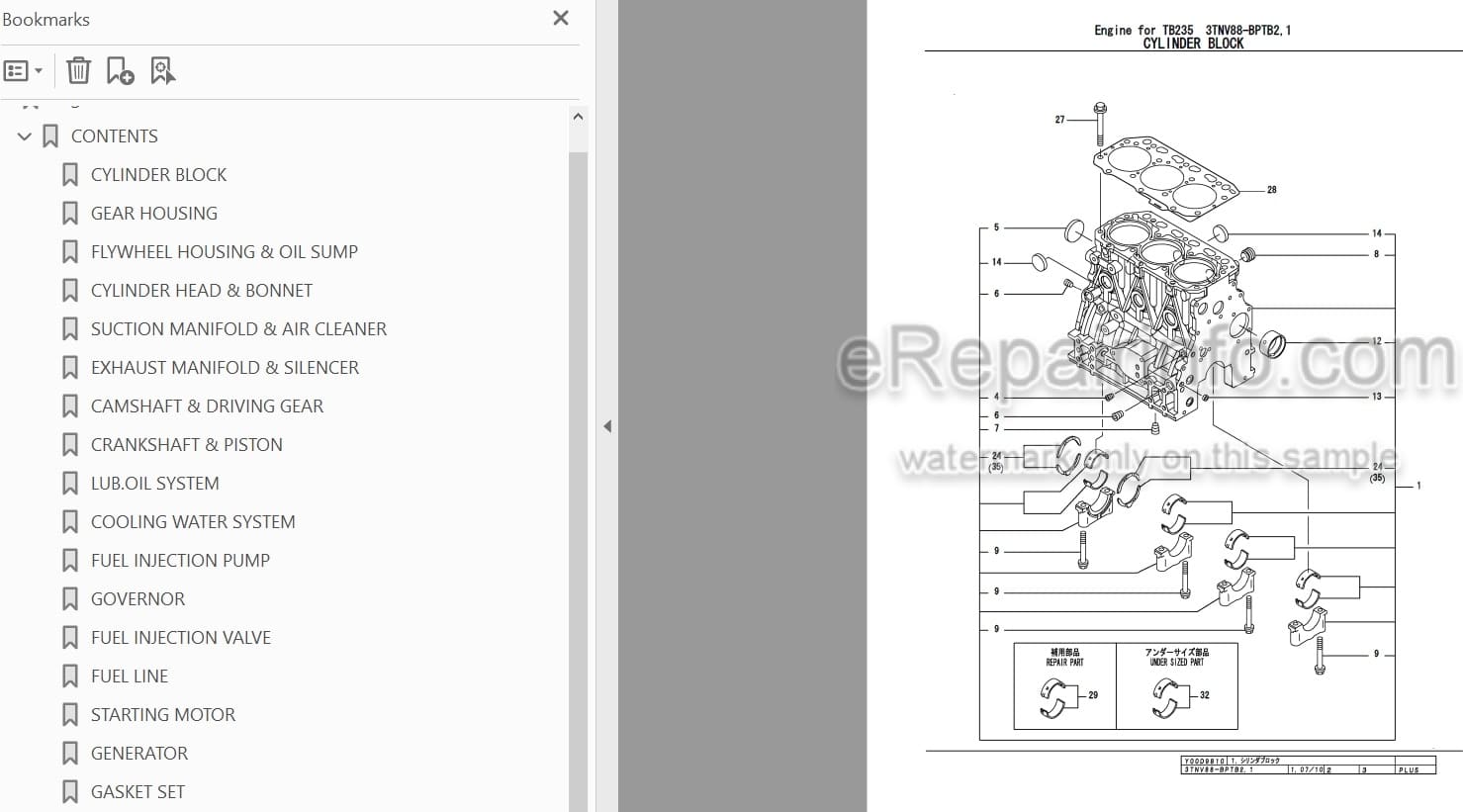 Photo 3 - Yanmar 3TNV88-BPTB2 3TNV88-BPTB1 Parts Catalog Engine For Takeuchi TB235 Mini Excavator