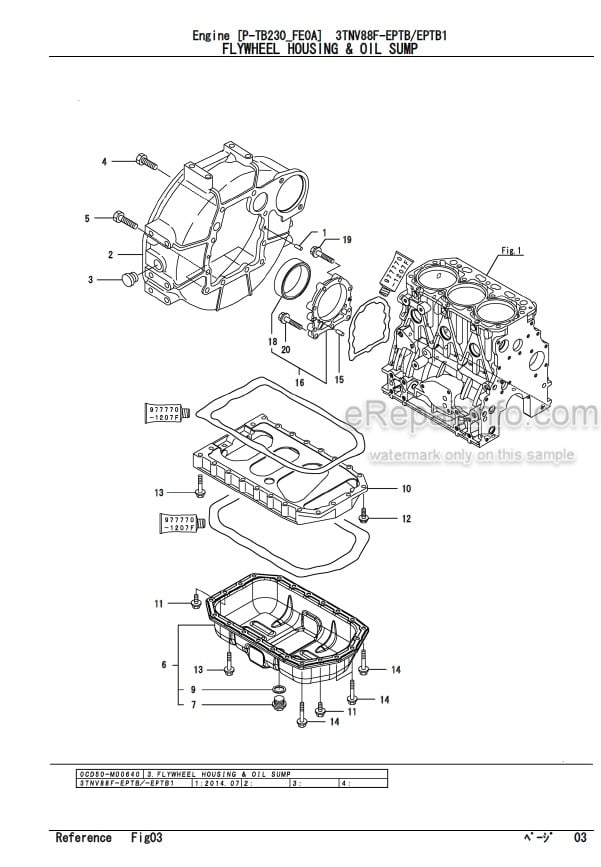 Photo 5 - Yanmar 3TNV88-QTB2 Parts Catalog Engine For Takeuchi TB135 Compact Excavator 13514051-