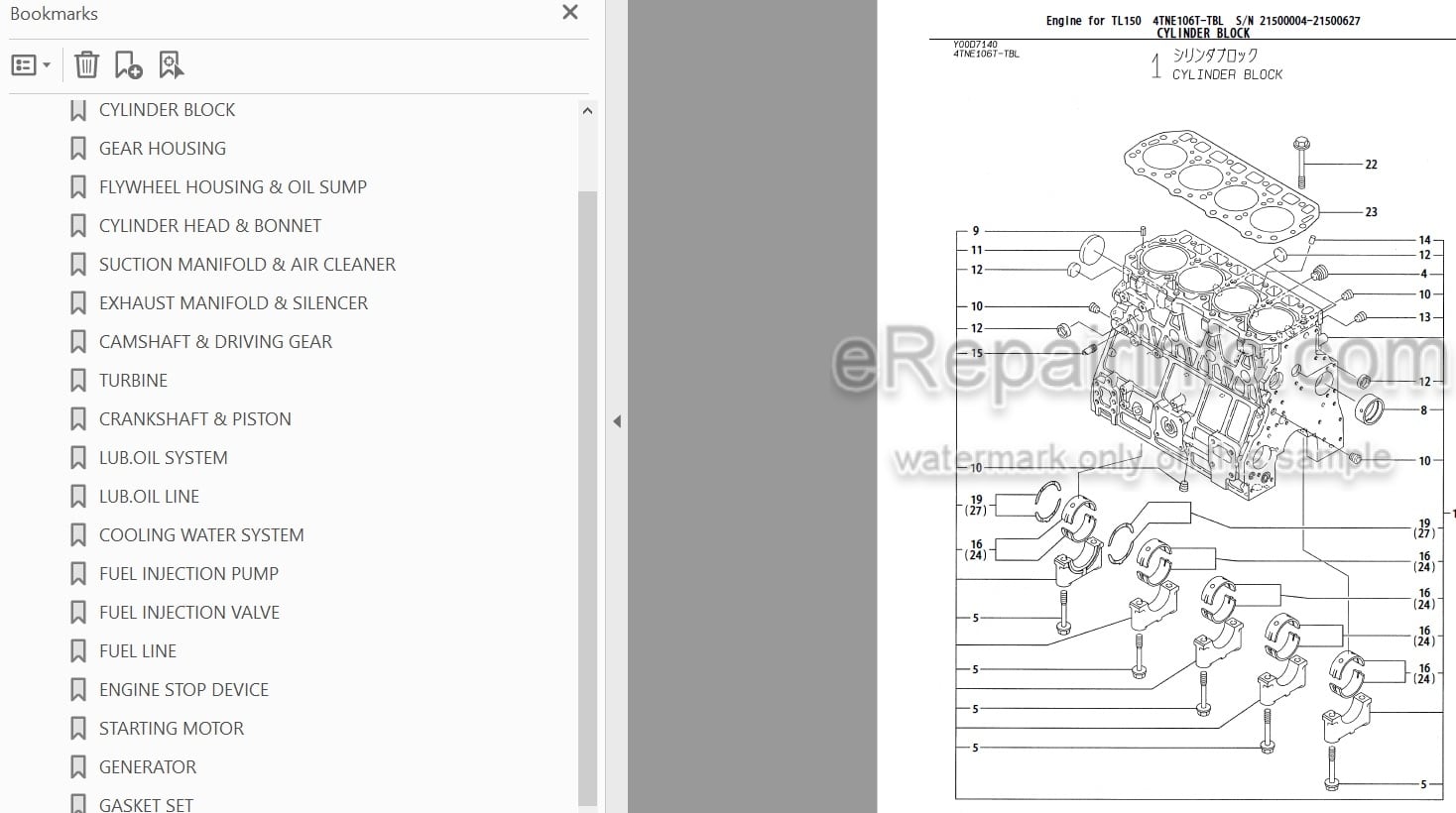 Photo 3 - Yanmar 4TNE106T-TBL Parts Catalog Engine For Takeuchi TL150 Crawler Loader