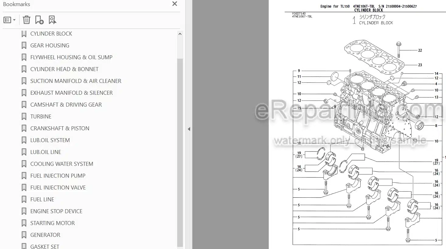 Photo 3 - Yanmar 4TNE106T-TBL Parts Catalog Engine For Takeuchi TL150 Crawler Loader