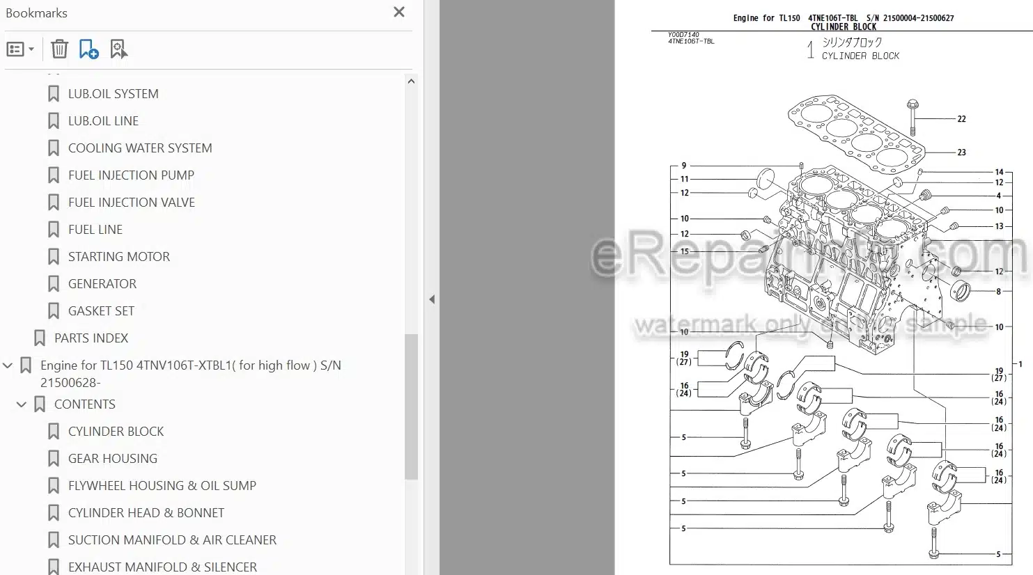 Photo 3 - Yanmar 4TNE106T-TBL 4TNV106T-XTBL 4TNV106T-XTBL1 Parts Catalog Engine For Takeuchi TL150 Crawler Loader