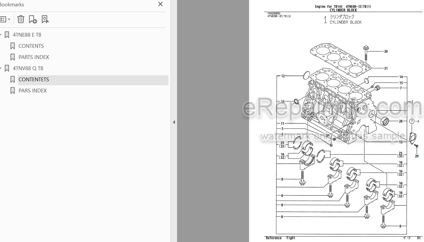 Photo 3 - Yanmar 4TNE88-ETB 4TNE88-QTB Parts Catalog Engine For Takeuchi TB145 Compact Excavator