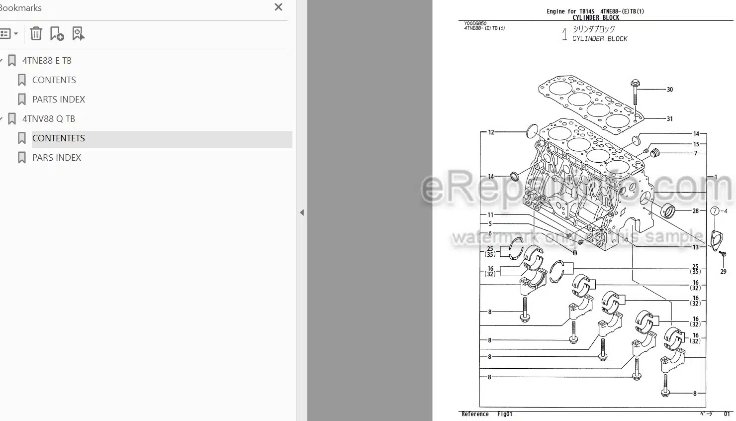Photo 3 - Yanmar 4TNE88-ETB 4TNE88-QTB Parts Catalog Engine For Takeuchi TB145 Compact Excavator