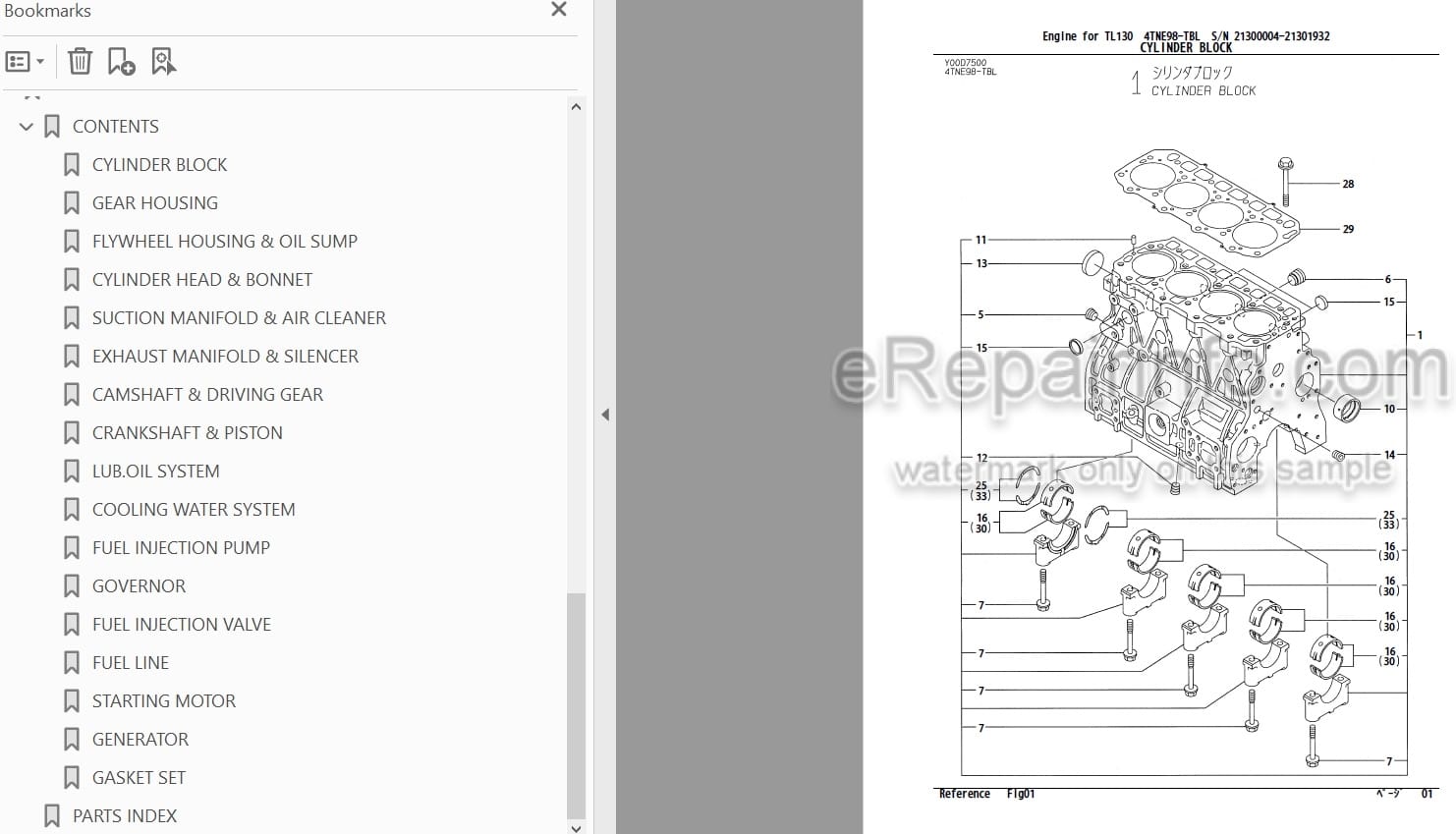 Photo 3 - Yanmar 4TNE98-TBL 4TNV98-YTBL 4TNV98-YTBL1 Parts Catalog Engine For Takeuchi TL130 Crawler Loader