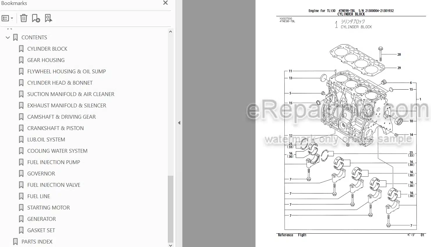Photo 3 - Yanmar 4TNE98-TBL 4TNV98-YTBL 4TNV98-YTBL1 Parts Catalog Engine For Takeuchi TL130 Crawler Loader