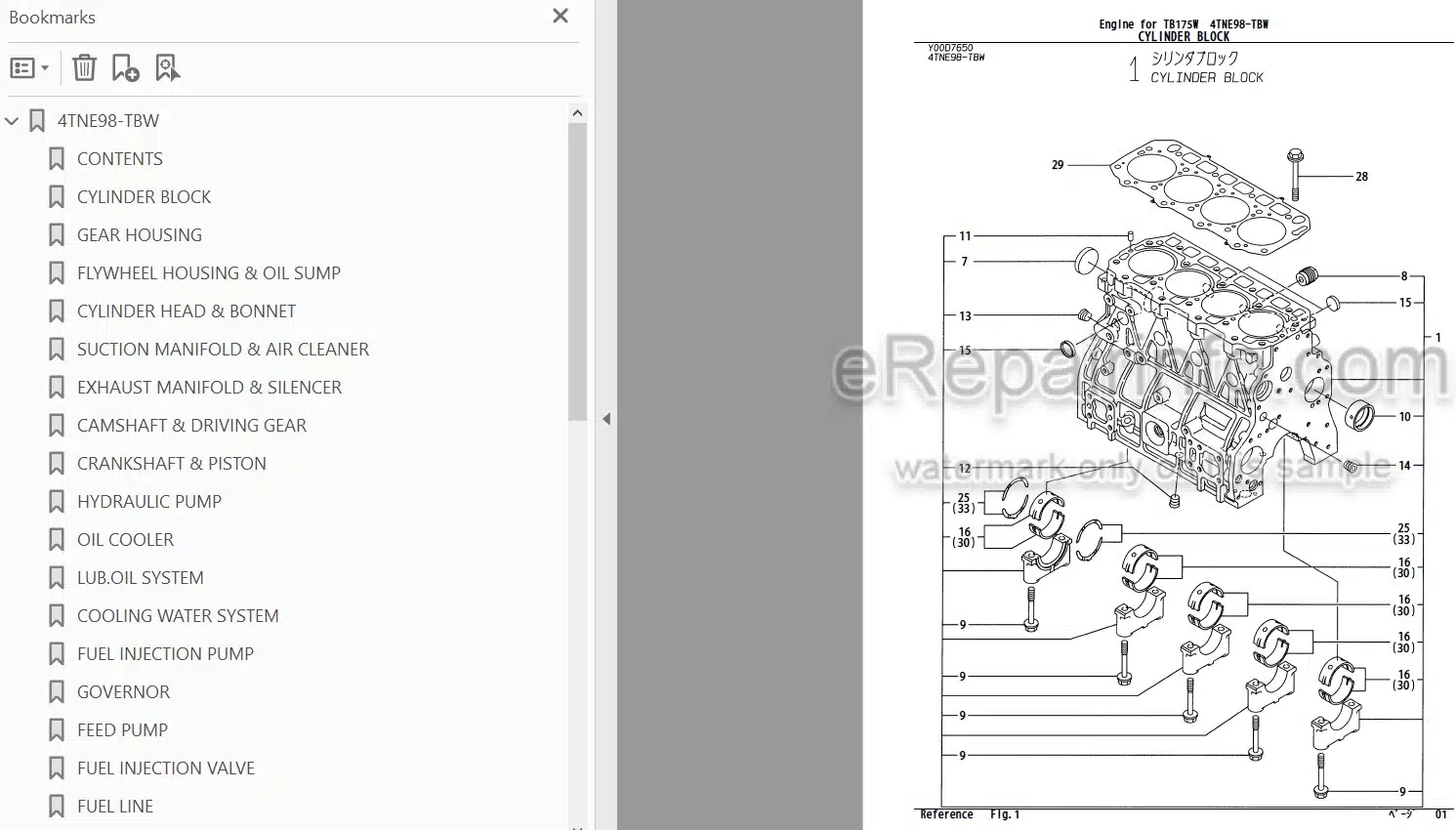 Photo 3 - Yanmar 4TNE98-TBW 4TNV98-XTBW Parts Catalog Engine For Takeuchi TB175W Hydraulic Excavator