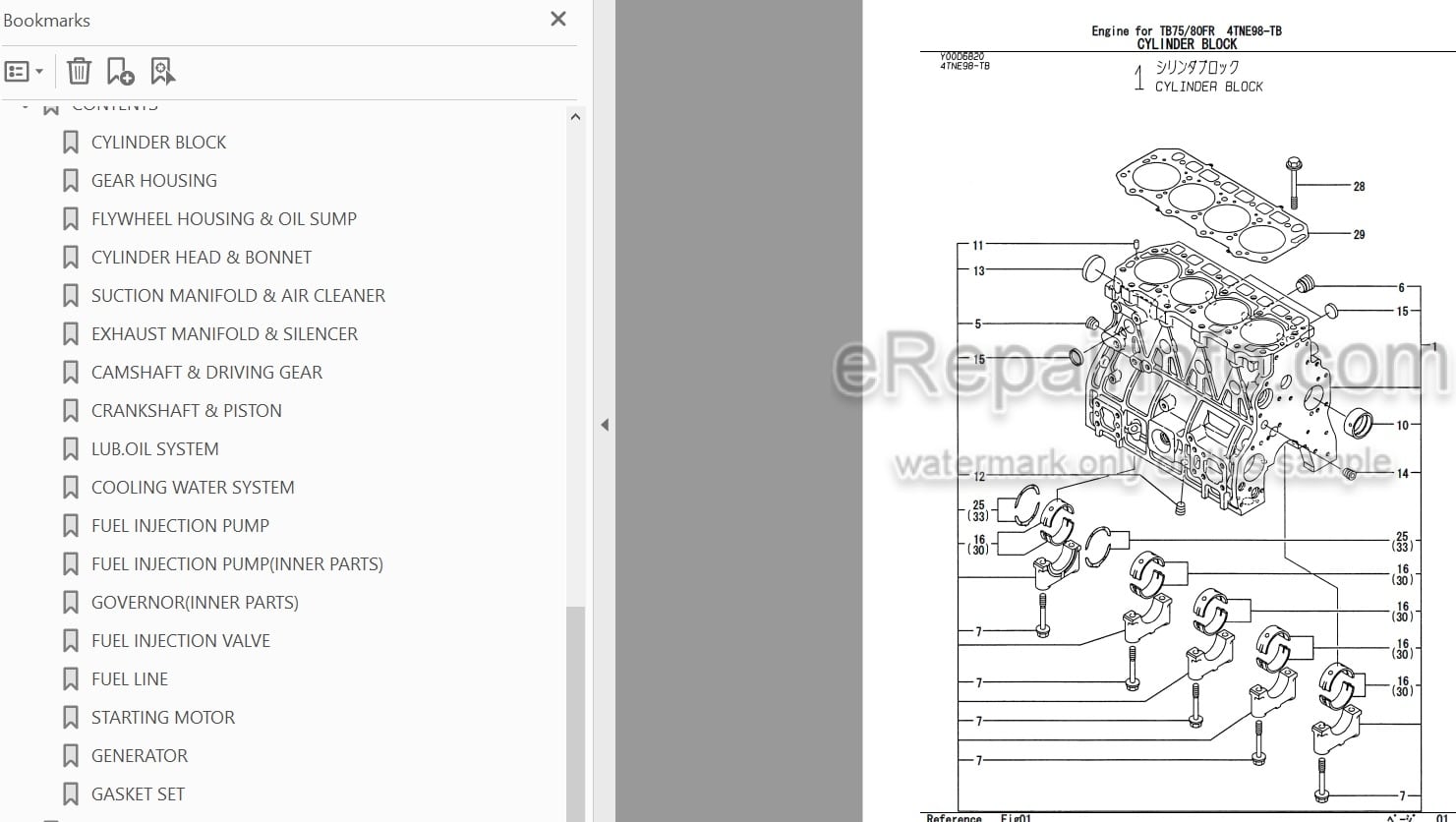 Photo 3 - Yanmar 4TNE98-TB 4TNE98-TBA 4TNV98-WTB Parts Catalog For Takeuchi TB75FR TB80FR Compact Excavator