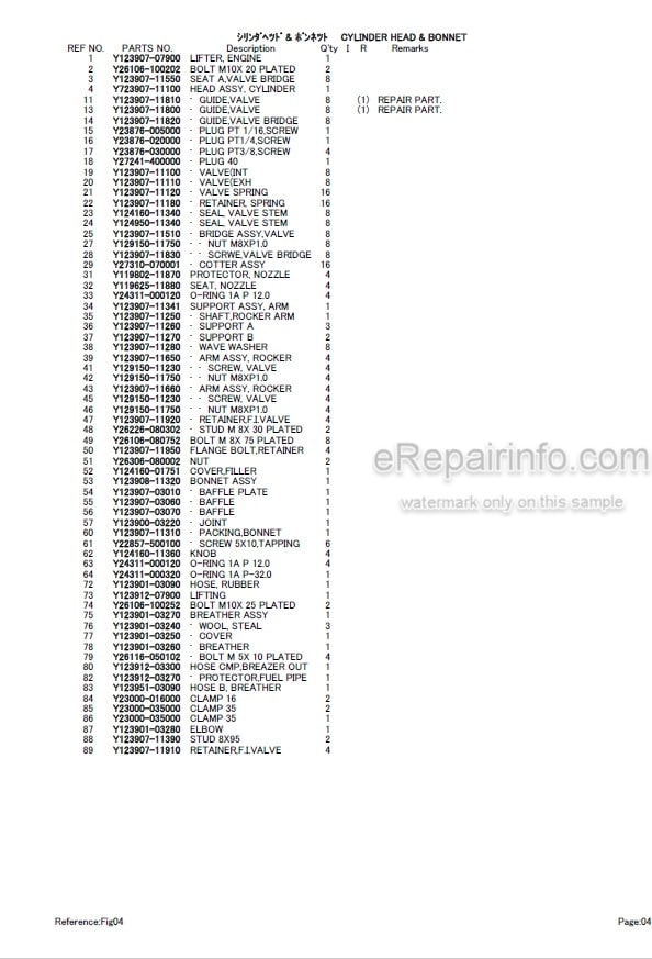 Photo 4 - Yanmar 4TNV106T-XTBL1 Parts Catalog Engine